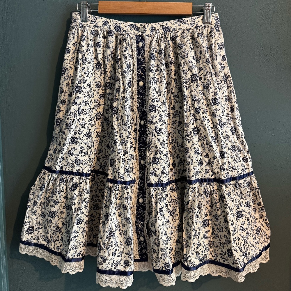 Vintage Floral Cotton Prairie Skirt Small